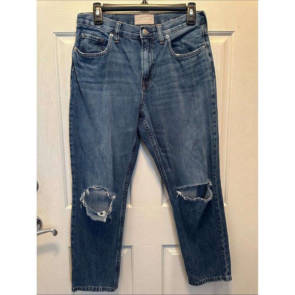 Everlane The Summer Jean Women's Straight Leg Distressed Medium Blue Size